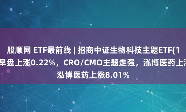 股顺网 ETF最前线 | 招商中证生物科技主题ETF(159849)早盘上涨0.22%，CRO/CMO主题走强，泓博医药上涨8.01%